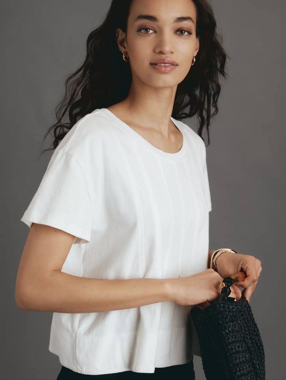 Pilcro White Pintuck Short Sleeve Tee